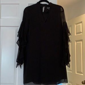 Black shift dress with ruffle sleeves